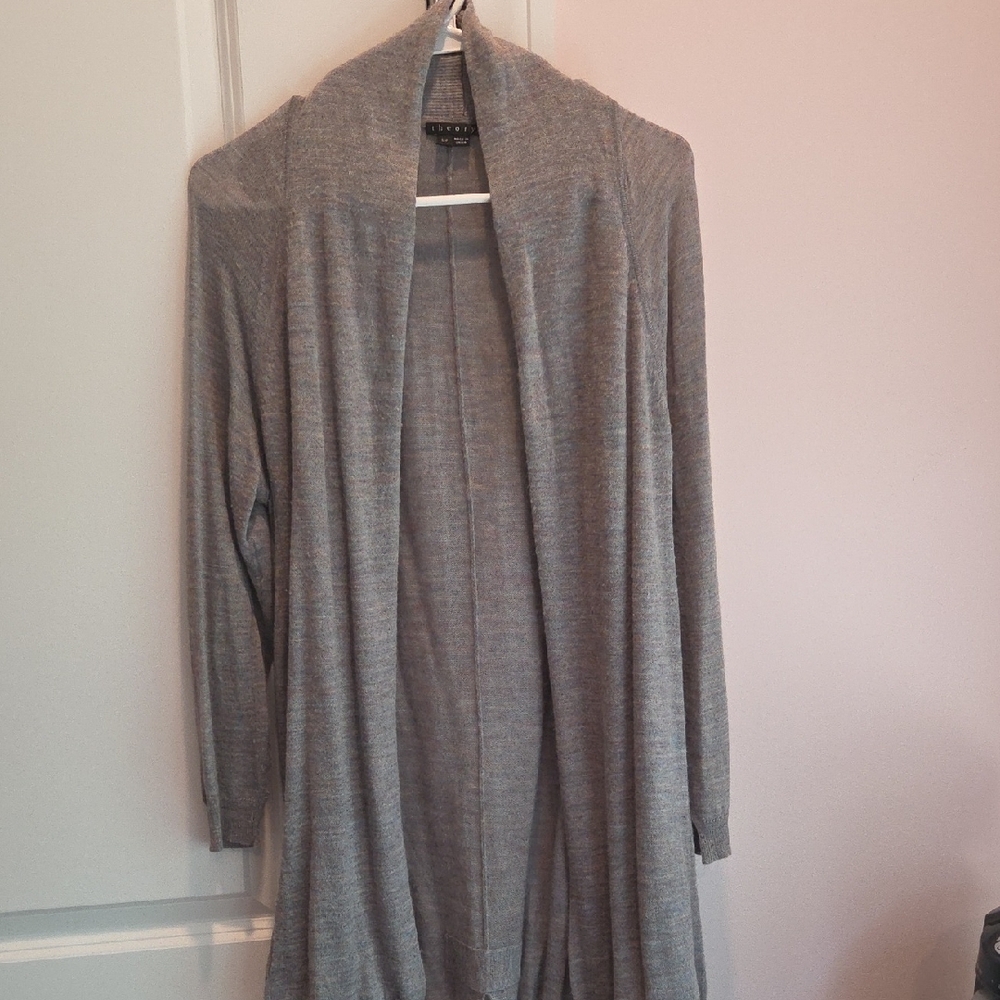 Theory Gray Long Knit Cardigan Sweater